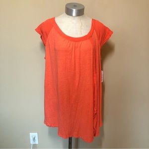 Free people keep it casual coral coast cap sleeve tee top linen blend flowy